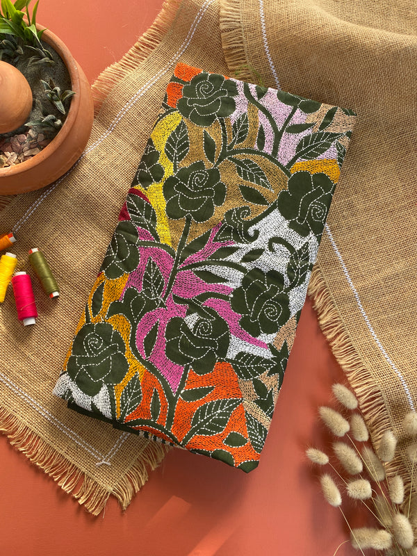 Mehndi Green Reverse Kantha Silk Saree from Bengal